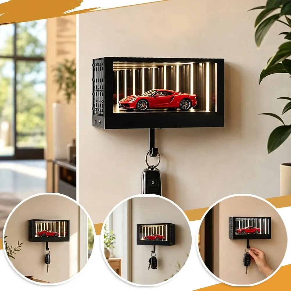 LED Endless Tunnel Illusion Garage Key Rack Wall‑Mount Magnetic Key Holder 3 Light Modes Sensing Night Light Multi‑Purpose