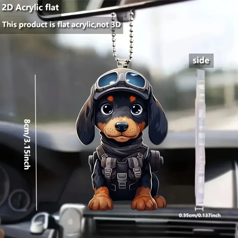 Cute Pilot dachshund Dog Pendant Versatile Charm Novel Cartoon Puppy Keychain For Car Mirror,Backpacks,Home,Festive,Gift & Decor