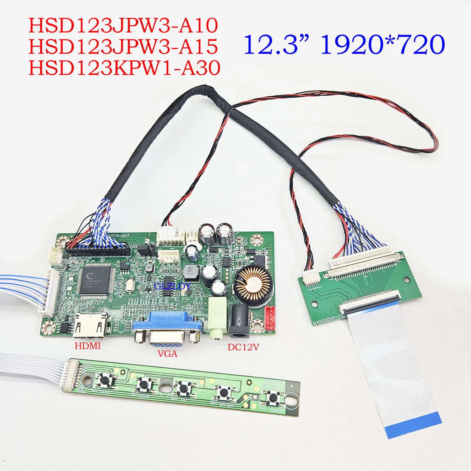 

Комплект платы драйвера ЖК-дисплея для HSD123JPW3-A10 HSD123JPW3-A15 HSD123KPW1-A30, 12,3-дюймовый экран 1920x720 50P HDMI, для самостоятельной сборки центрального дисплея автомобиля