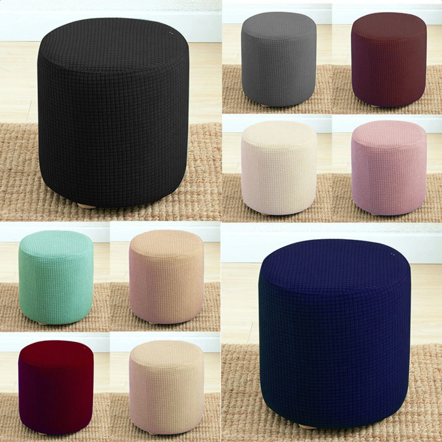 Elastic, stylish and dust-proof round shape footstool seat cover - Functional, comfortable and creative chair cushion for living