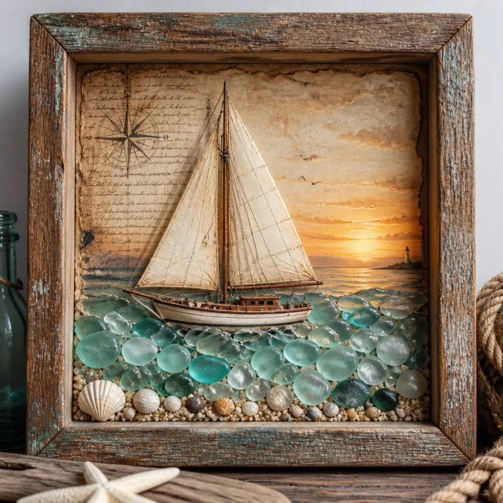 Lighting Home Decor Ideas - Modern Wooden Sea Glass Night Lamp
