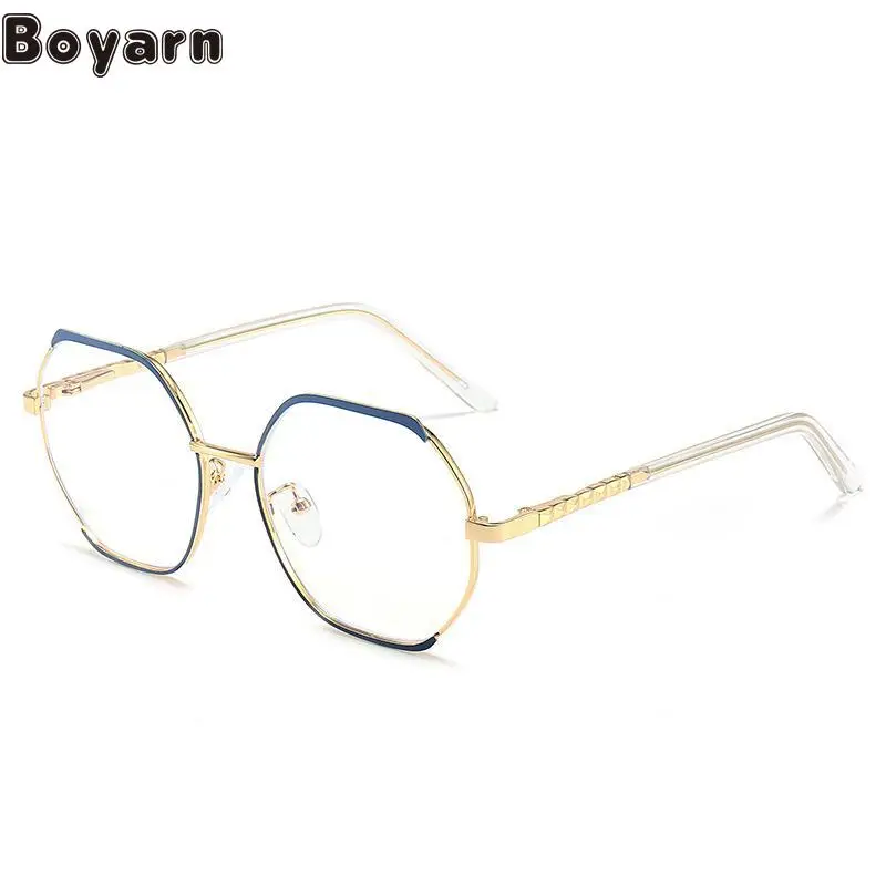 Foreign Trade Cross Border New Factory Direct Anti-blue Glasses Frame Ladies Polygon Spring Foot Flat Mirror Trend Glasses Frame
