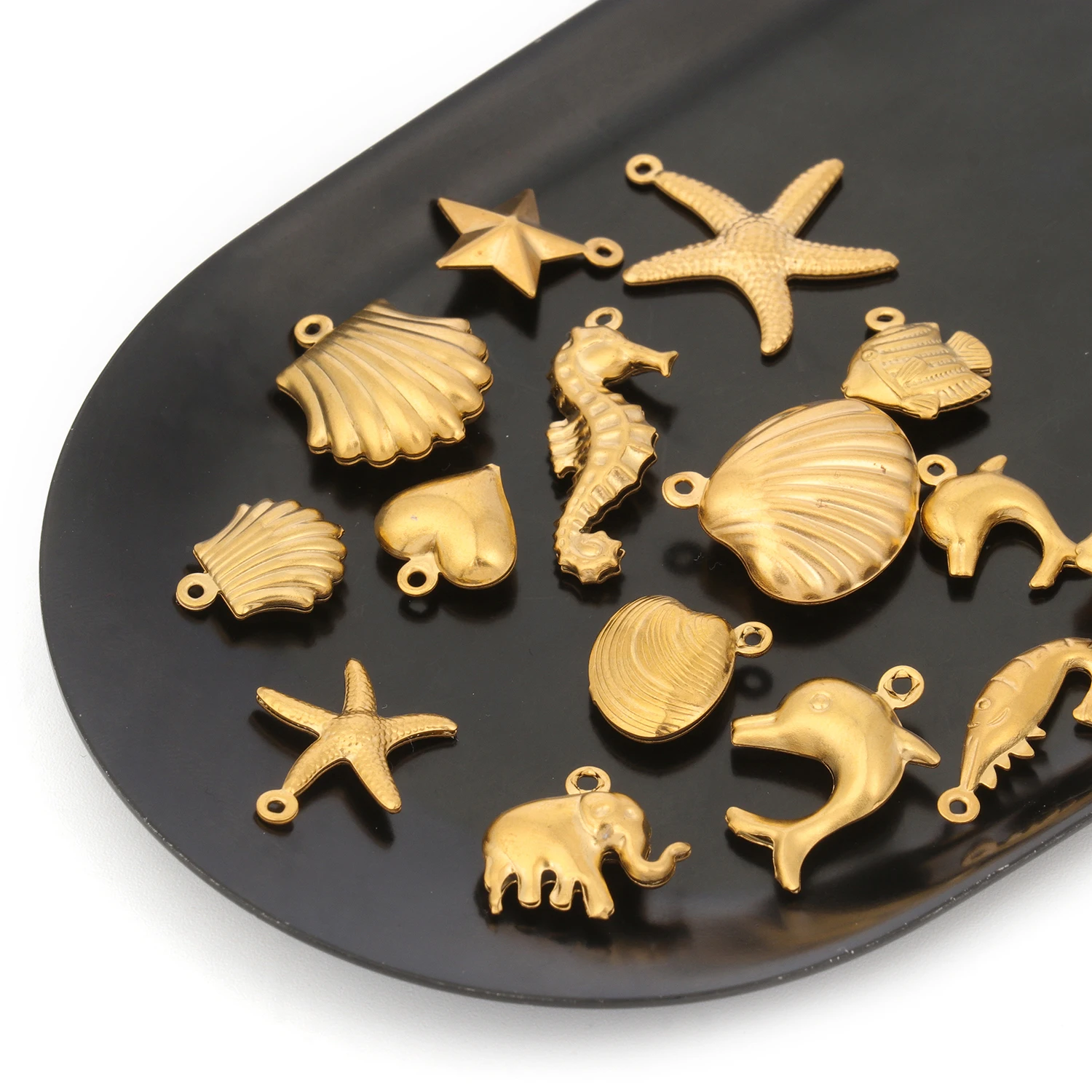 Stainless Steel Gold Color Scallop Fish Starfish Seahorse Shape Pendant Fashion Jewelry Making DIY Bracelets Earrings Accessory