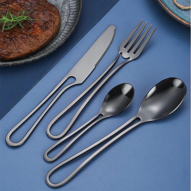 Jaswehome Cutlery Set Hollow Out Utensil Set Stainless Steel Dinner Knife Fork Spoon Multi-color Silverware