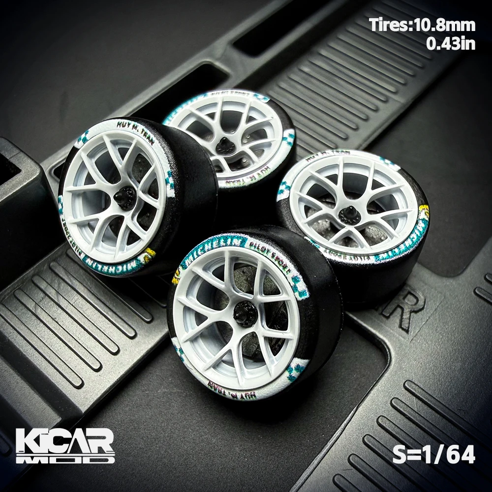 Kicarmod 1/64 Resin "Dove" Center Lock Racing Model Wheels 10.8mm with Rubber Tires & Dynamic Bearings for MINIGT 911 R8 view 6