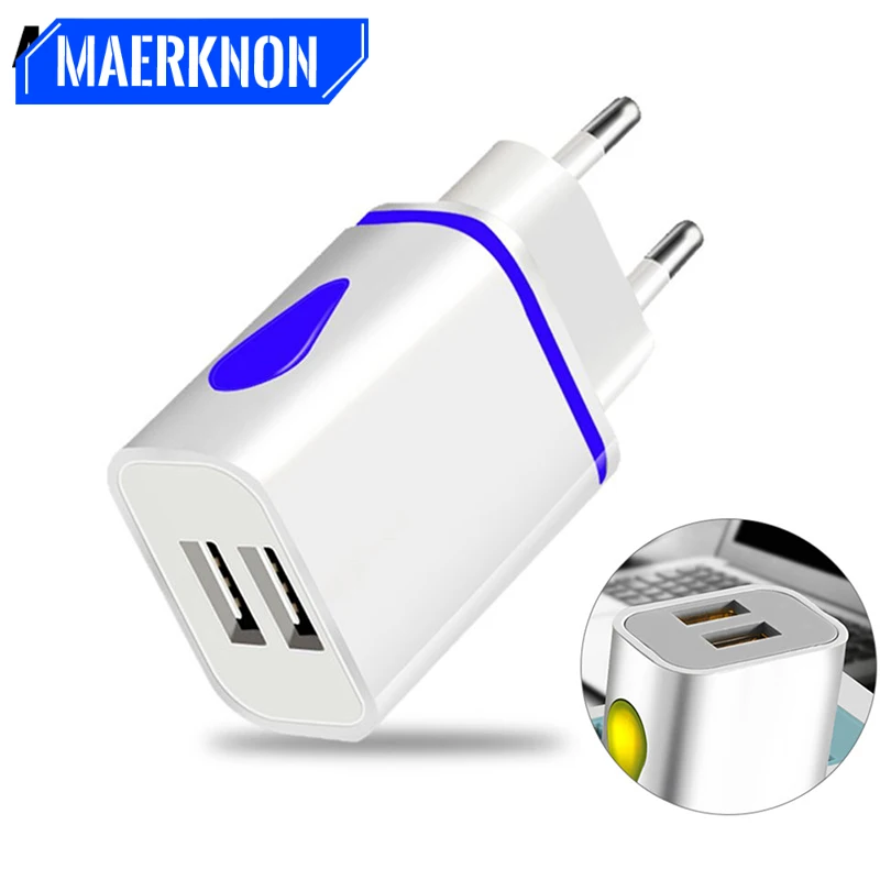 Dual USB Charger 5V 2.1A Mobile Phone Charger for iphone Samsung Huawei Xiaomi Redmi LED Light Charging Adapter Wall Chargers