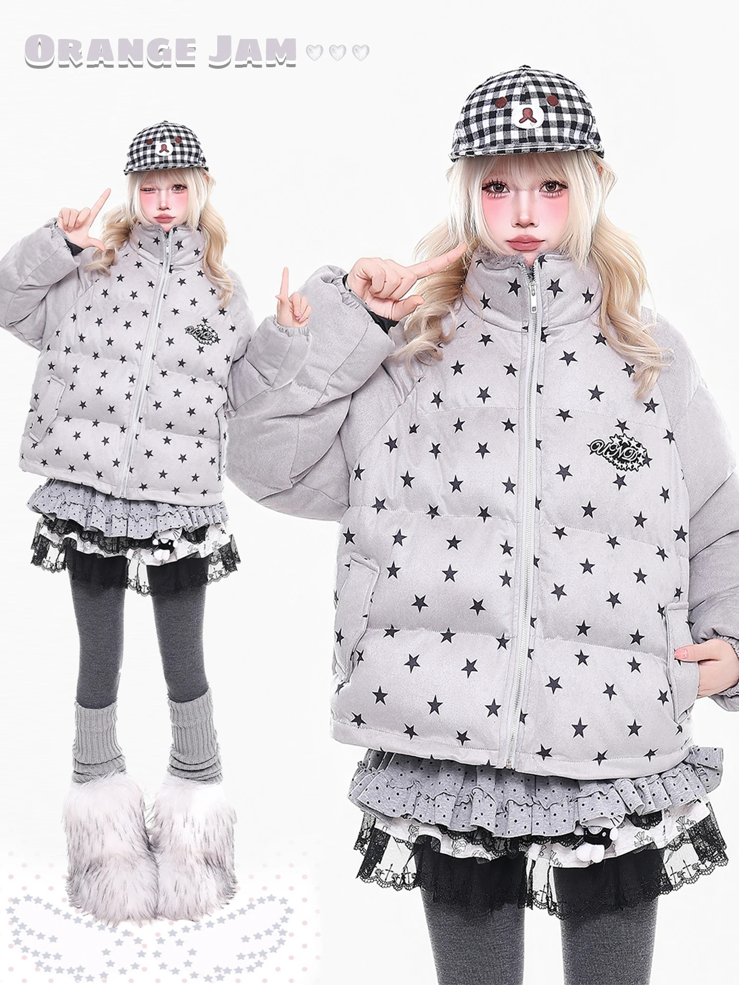 

Оранжевый мармелад YO Subculture Y2K, хлопковое дэт со звездным узором, женское зимнее повседневное теплое хлопковое пальто с воротником-стойкой