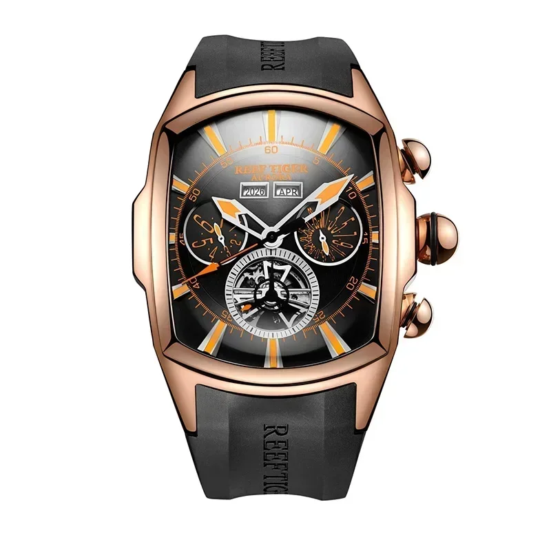 Reef Tiger Relógio Mecânico Automático de Luxo para Homens Tourbillon Calendário Semana Relógio de Pulso Automático Multifuncional À Prova D 'Água