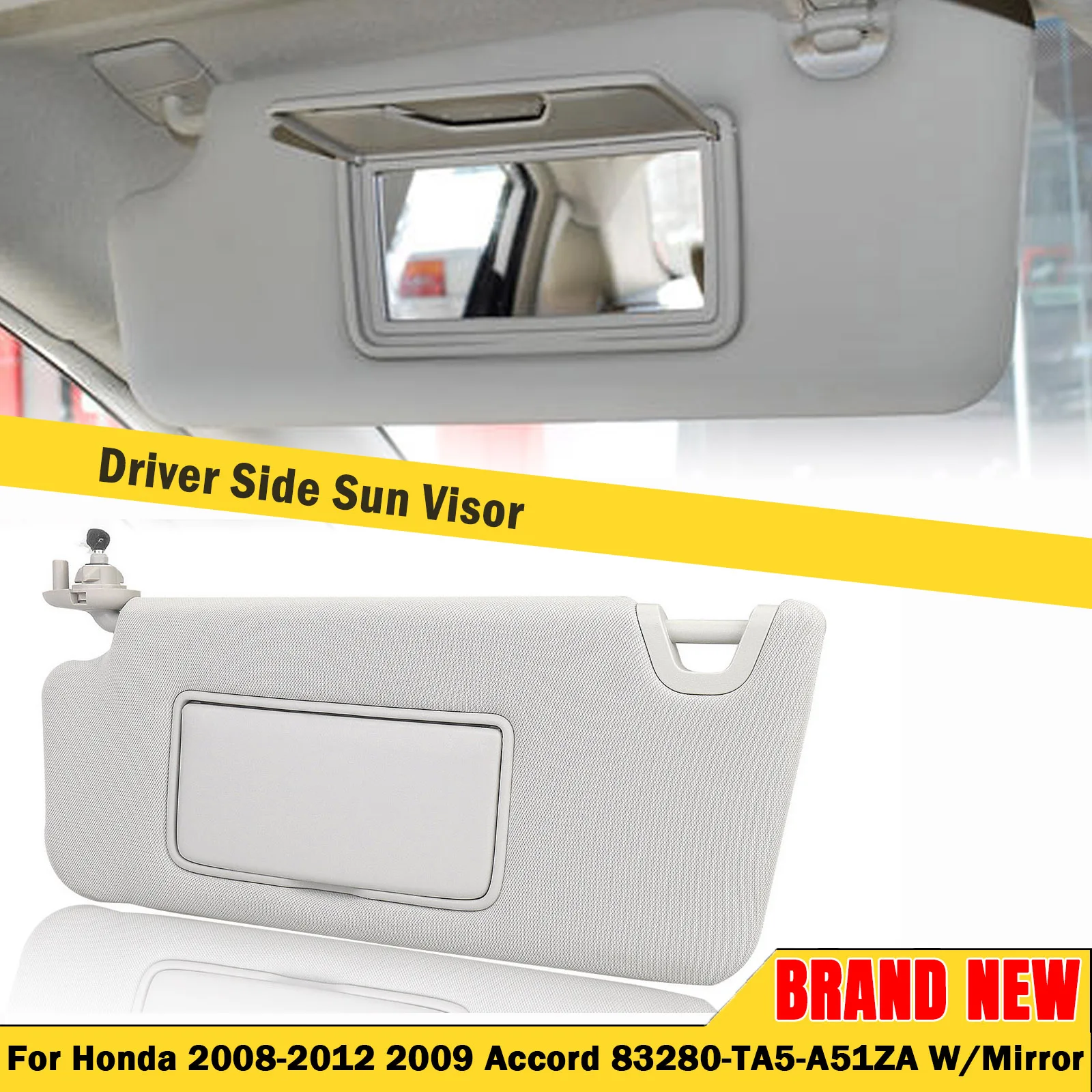 Gray Car Sun Visor Left Side Front Window Sunshade Shield Cover For Honda Accord Coupe Sedan Crosstour 2008-2012