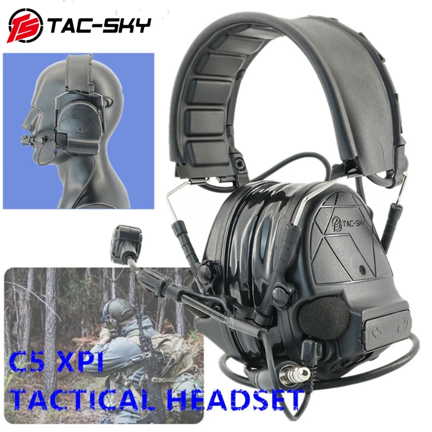 TS TAC-SKY Military Tactical Headset TACSKYC5 XPI Noise-Cancelling Walkie-Talkie Headset for outdoor hunting and shooting sports