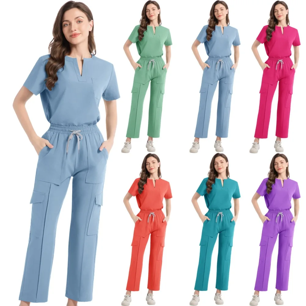 Hospital Nurse Scrub Set Women's V-neck Casual Top Pants Ensemble Work Uniform Handwashing Clothing Soft Velvet Material