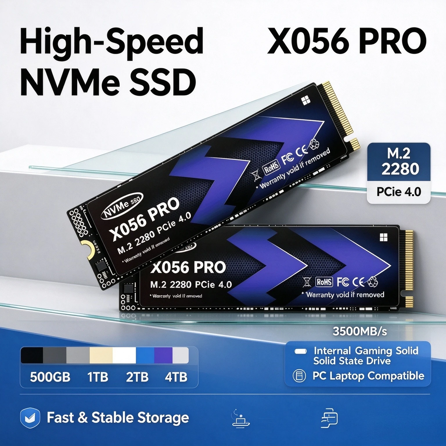 High‑Speed X056 PRO M.2 NVMe SSD PCIe 4.0 500GB 1TB 2TB 4TB Capacity 3500MB/s Internal Gaming Solid State Drive for PC Laptop