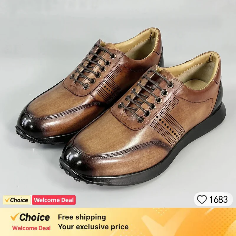 

Classic Men's Casual Leather Shoes Lace-up Luxury Handmade Brock Men's Shoes Comfortable Outdoor Dating Dress Men's Shoes