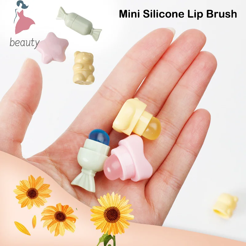 Mini cepillo de labios de silicona, pinceles correctores en ángulo de dibujos animados, bálsamo labial, brillo de labios, pinceles correctores, brochas de maquillaje