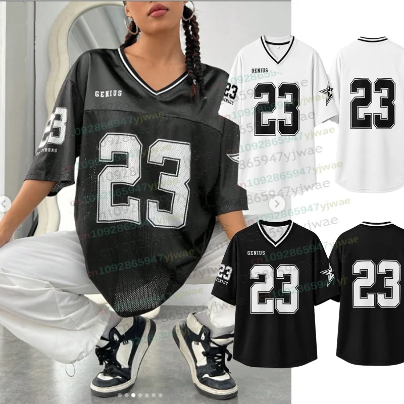 Number 23 TShirt For Men Women Summer Oversized V-neck Jersey Harajuku Trend Short Sleeve Unisex Streetwear Couple Beach Tee
