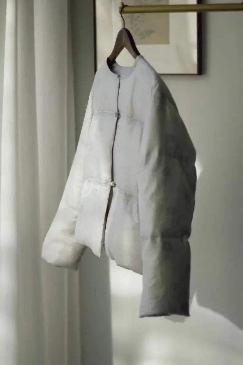 2025 nuevo abrigo corto de algodón grueso de invierno para mujer estilo chino de manga larga Casual cálido cuello redondo chaqueta acolchada prendas de vestir