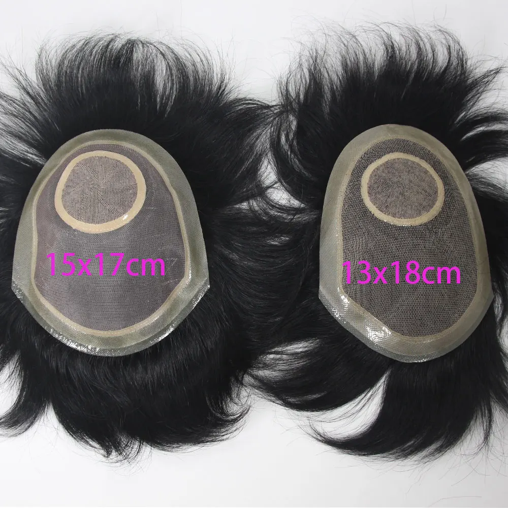 15x17 سنتيمتر الشعر المستعار الإنسان غرامة قاعدة الحرير أحادية مع بو الشعر المستعار # 1B 5 بوصة للرجال وحدة أنظمة الاستبدال شعر مستعار لآسيا