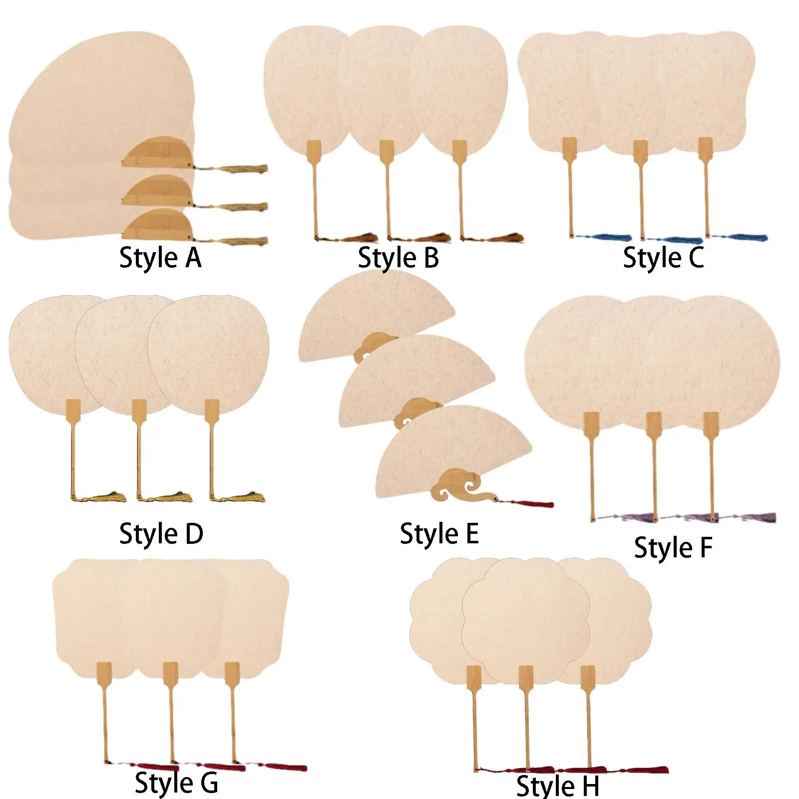 3x Ancient Fans Blank Paper Hand Fans for Home Decoration Crafts Calligraphy