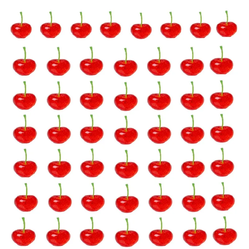 50pcs Artificial Cherry DIY Artificial Fruits Resin Handicraft Home Wedding Decor Birthday Party Ornament  Photography Props