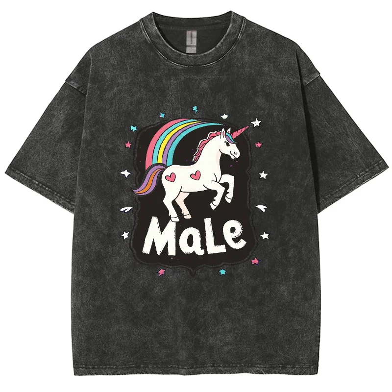 

Rainbow Unicorn Print Women's T-Shirt Washed Oversized Loose Sleeve Cute Fashion Casual Top Unisex Cozy High Quality Tee