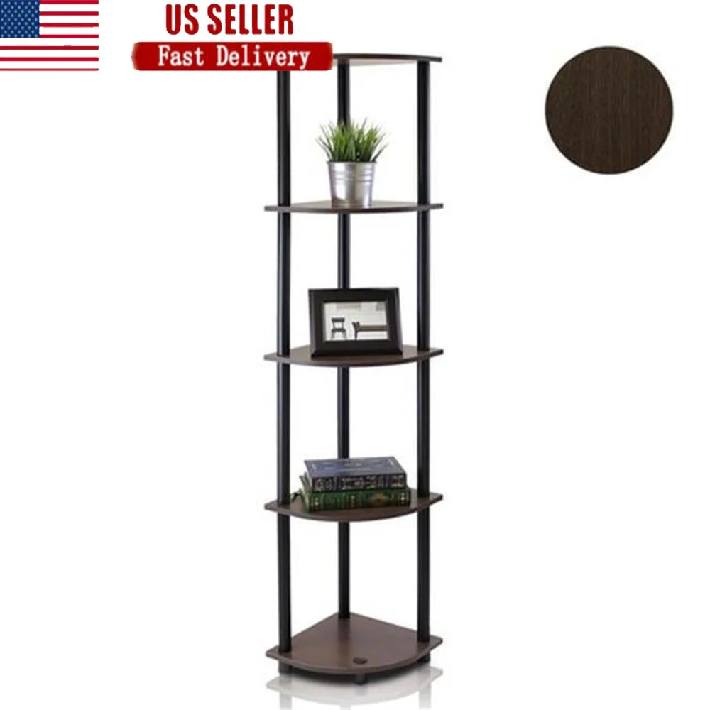 

5-уровневая угловая витрина Многоцелевой стеллаж Простая сборка Внутреннее хранение Конструкция с открытой спиной Композитные деревянные трубки из ПВХ