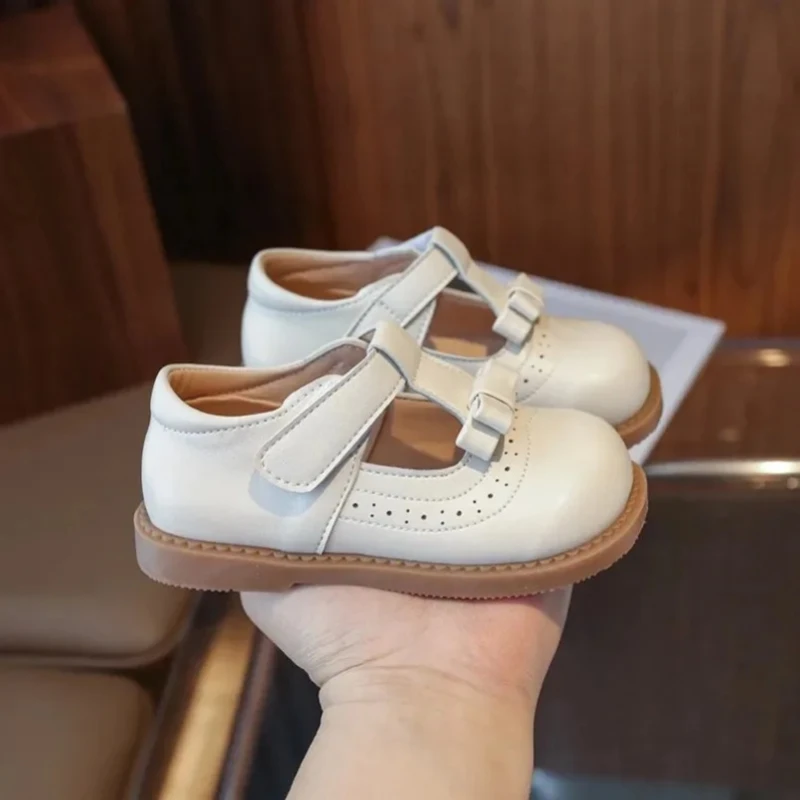 Girls Leather Shoes Simple Brand  Spring Autumn Designer Princess Sweet Cute SoftComfortable Children Flats Kids Shoes New