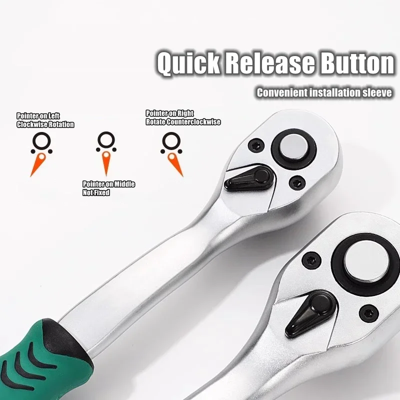 24/72 Tooth Quick Ratchet Wrench 1/2 1/4 3/8 3 Size Flying Wrenches Two-way Socket Wrench Repair Tools for For Vehicle Bicycle image 2