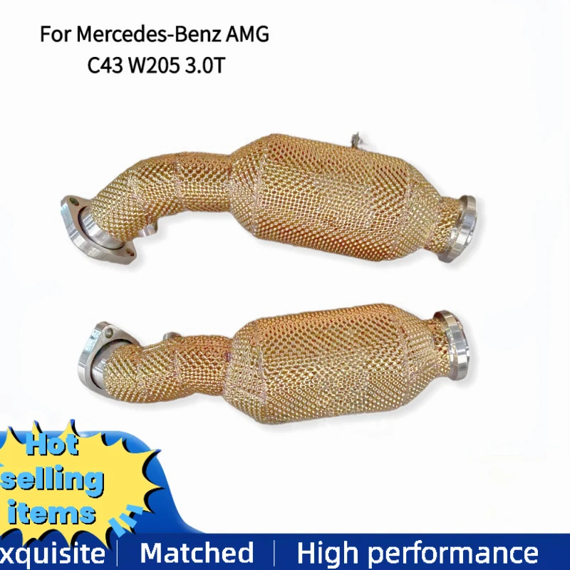

Factory Wholesale High-flow Sport Exhaust Downpipe for Mercedes-Benz AMG C43 W205 3.0T Exhaust Pipes with Golden Heat Shield