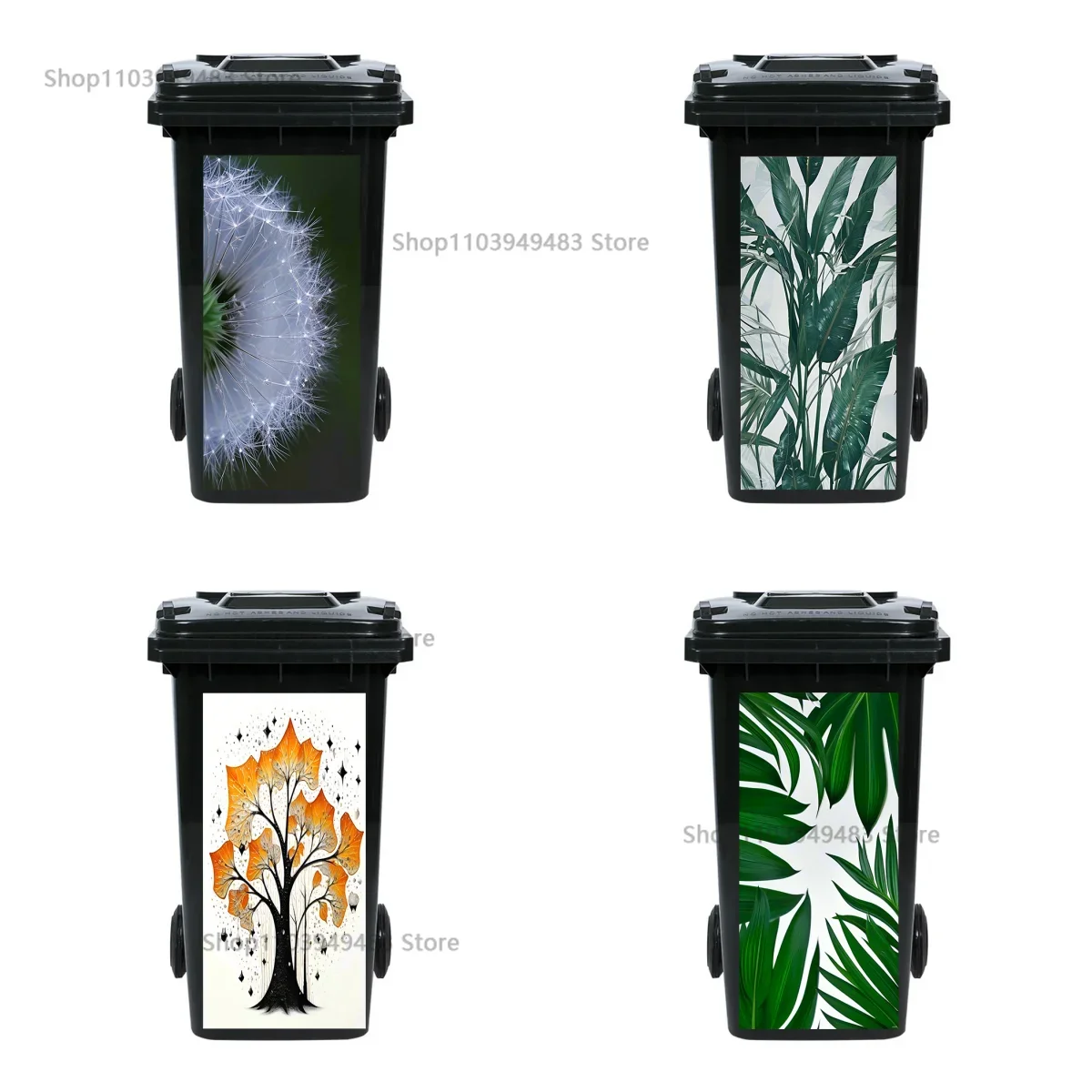 Dandelion Green Plants Self-adhesive PVC Waterproof Dustbin Stickers for Art Mural Recycling Eco-friendly Trash Can Stickers