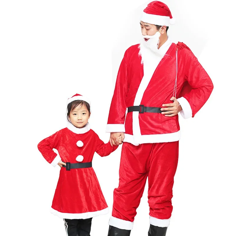 Traje de cosplay do Papai Noel para crianças e adultos, roupas de manga comprida para meninos e meninas, vestido de Natal para crianças