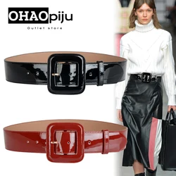 New 2024 Candy Color Women Leather Belts Wide Black Corset Belt Big Dress Red Waistband Luxury Designer  Brand Belts For Women