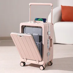 Trolley Suitcase Luggage Universal Wheels Front Open Business Travel Rechargeable Boarding Aluminum Frame Box 20 24 26 Inch