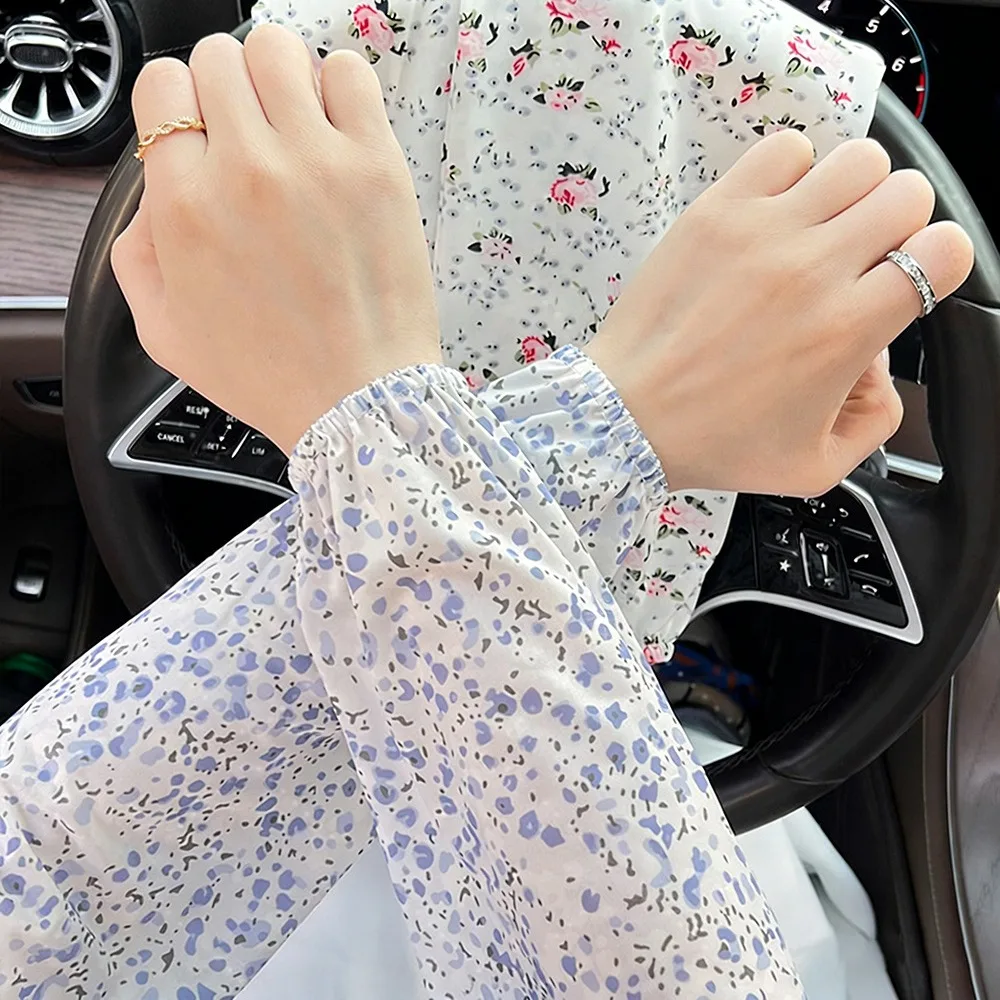 

Новые женские рукава-перчатки из ледяного шелка с цветочным принтом, эластичные, с защитой от УФ-излучения, свободного кроя