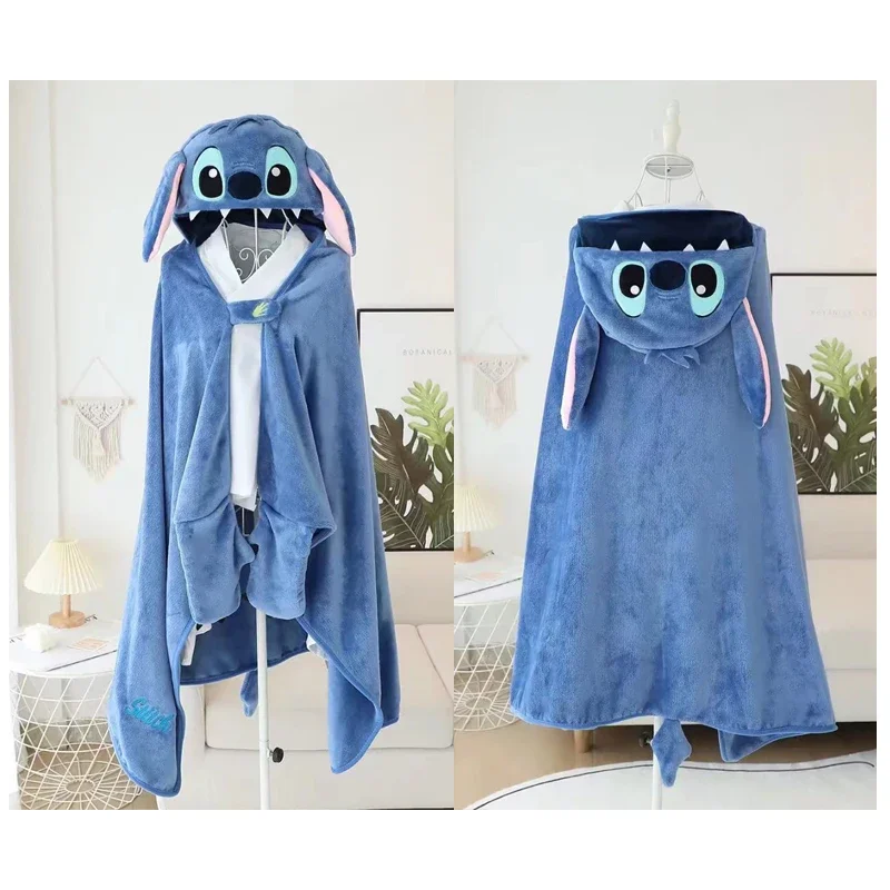 Disney Cartoon Cute Stitch Children Hooded Cloak Anime Figure Kawaii Napping Thermal Cape Office Air Conditioning Blanket Gift