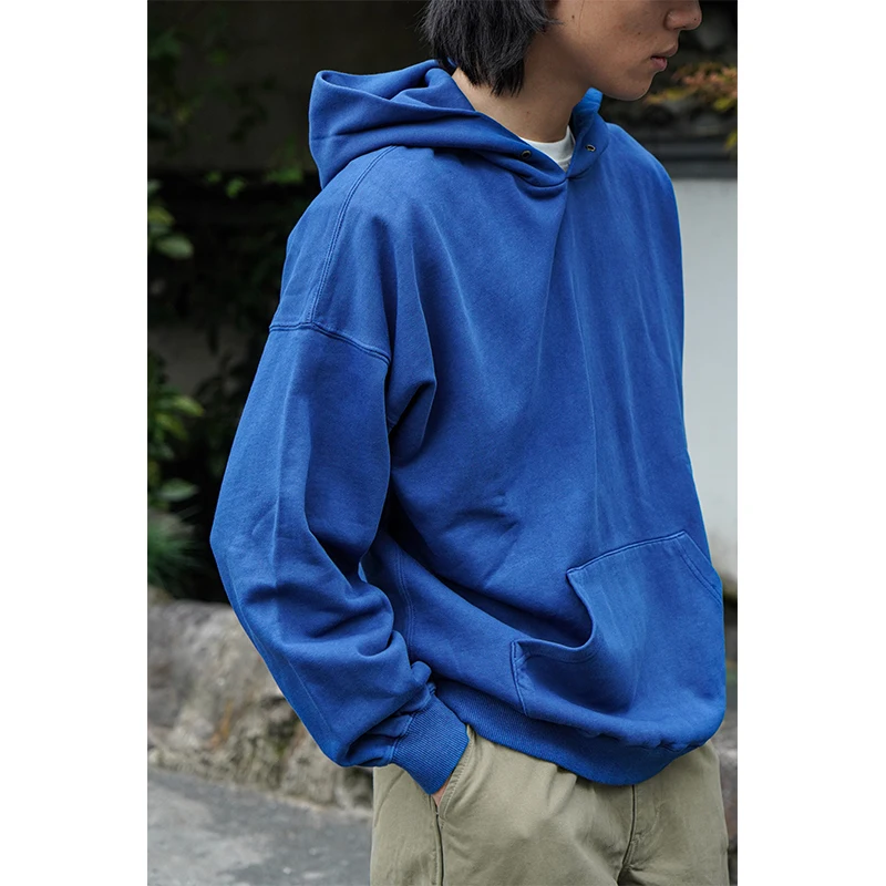 

Худи ручной работы в традиционном стиле, свободного кроя, из чистого хлопка, с круглым вырезом, классическое, окрашенное растительными красителями, синее хлопковое худи