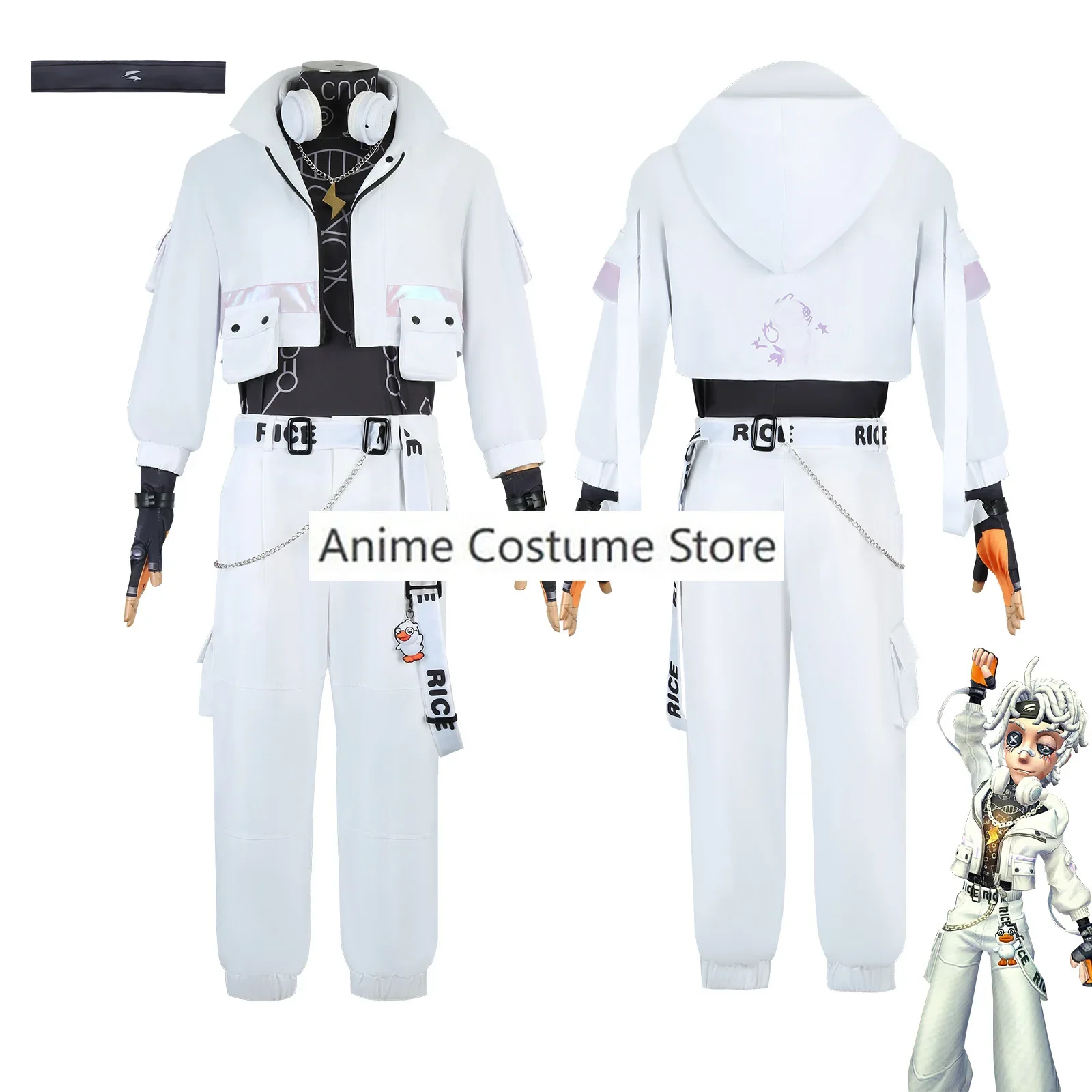 Anime Game Identity Ⅴ Luca Balsa Cosplay Costume B Duck Rice Prisoner White Hoodie Athletic Wear Wig Man Daily Leisure Time Suit