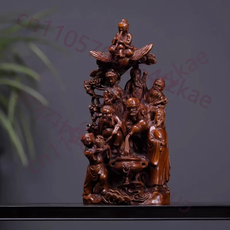 

Hand-Carved Boxwood Eight Immortals Crossing Sea Statue - Solid Wood Carving Figurine Home Decor Living Room Gift