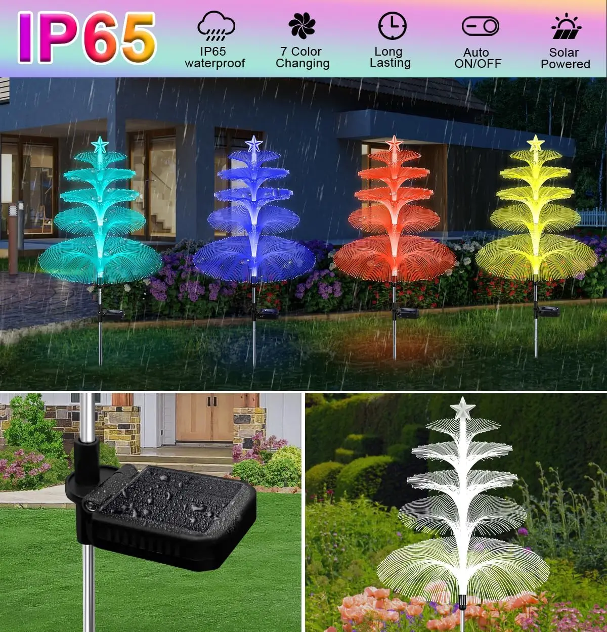 Imagem -05 - Impermeável Solar Jardim Lights Jellyfish Luz com Estrela Camadas Fibra Óptica Mudança de Cor Estaca Flower Fairy Light ao ar Livre