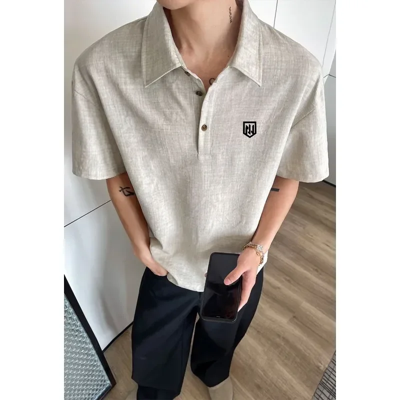 Men's Golf T-shirt 2026 Summer New Linen Breathable Casual Short-sleeved Top Lapel Slim Casual T-shirt Golf Clothing