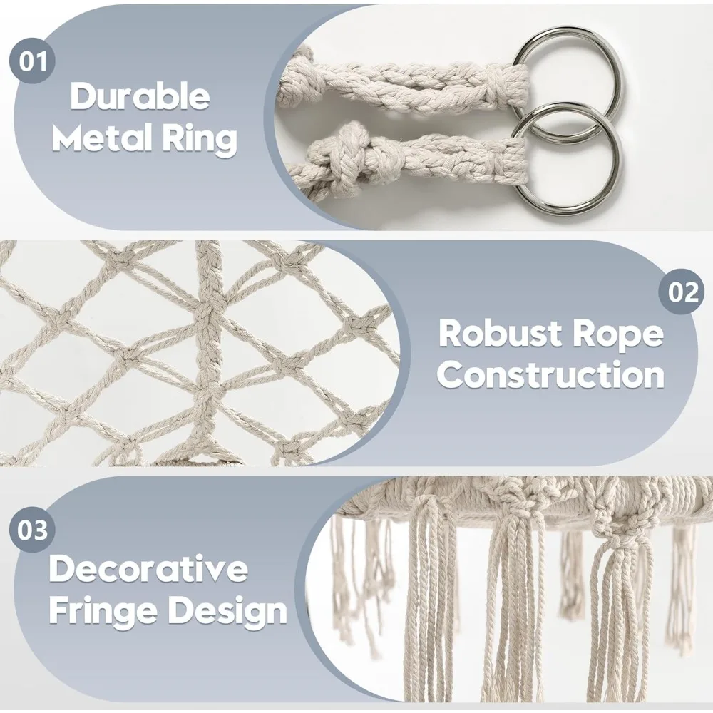 Comfortable Hanging Swing Chair with Cushion, Supports 330 Lbs for Indoor and Outdoor Use - White