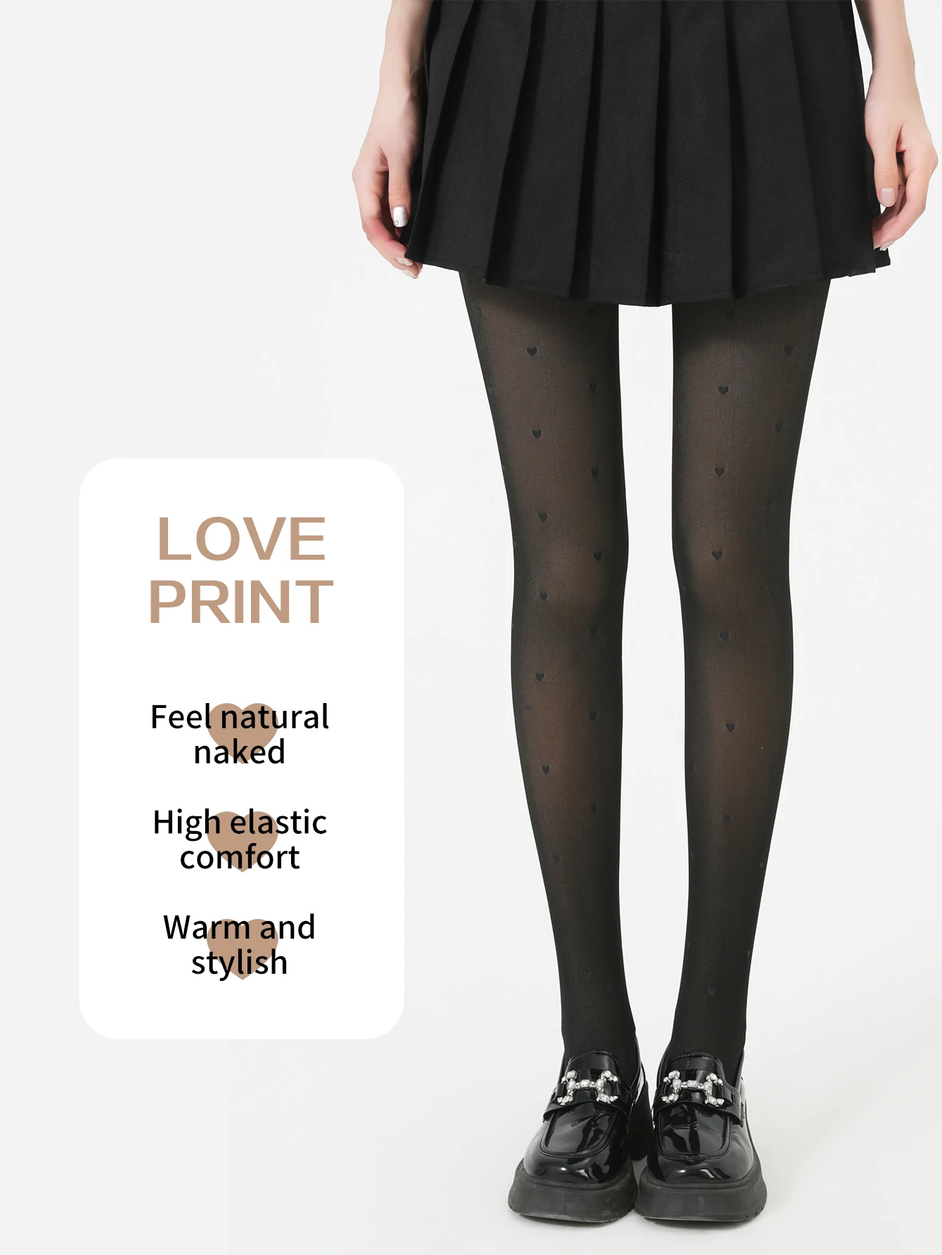 

A pair of women's 200G Autumn/Winter plush warm Heart tights fashion high elastic soft skin primer printed pantyhose