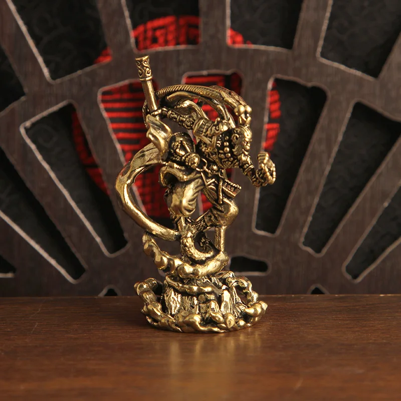 Brass Monkey King Sun Wukong Figurine, Fighting Buddha, Office Desk Decoration, Bronze Ornament