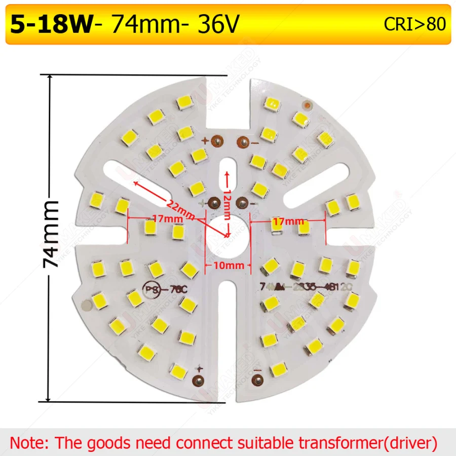 5pcs 36V 5-36W LED lamp board CIR Ra 80 super brightness downlighting source, 3000/4500/6000K DIY aluminum plate board