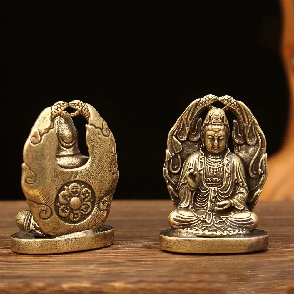 Creative Solid Guanyin Buddha Statue Brass Craft Small Pocket Buddha Ornaments Antique Buddha Pendant Home