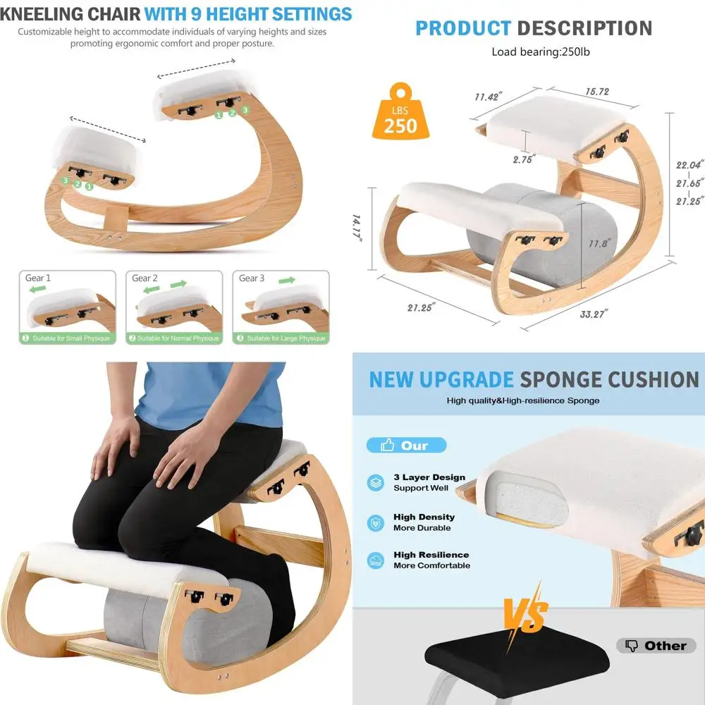 

Эргономичный деревянный стул для работы на коленях с наклонным сиденьем и подушками для улучшения осанки дома или в офисе