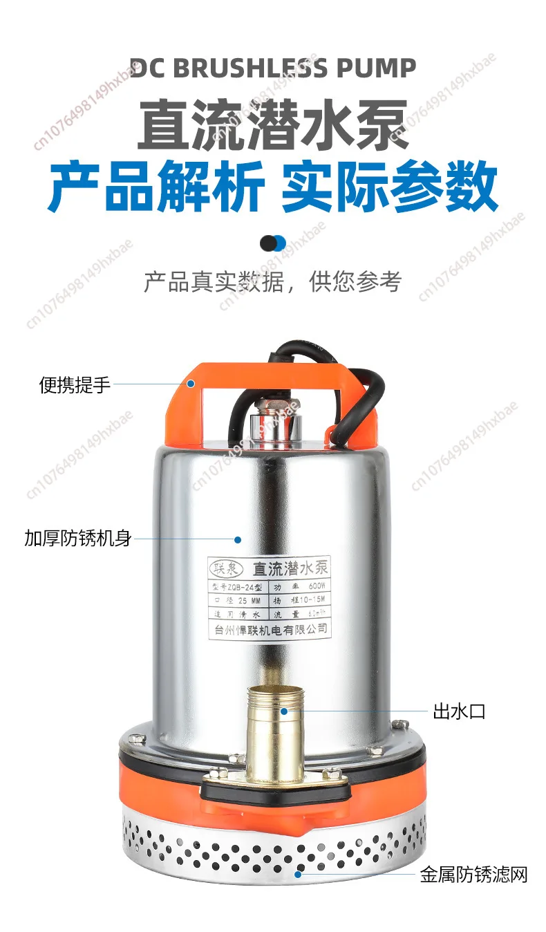 12V Water Pump 48V Electric Vehicle Water Pump Irrigation Agricultural Electric Vehicle High Power Small DC Submersible Pump 72