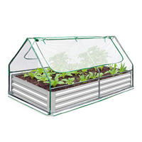 3 In 1 Galvanized Raised Garden Bed With Greenhouse Cover 6x3x1ft Metal Planter Box Kit With 2 Zippered Screen Windows