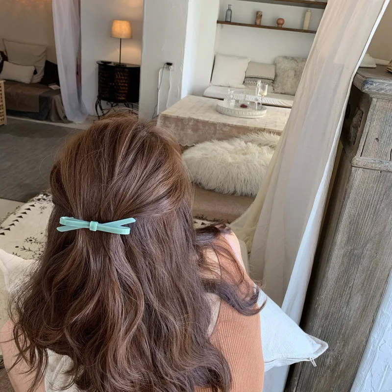New Korean Fashion 7CM Geometric Bow Pure Color Hairpin Edge Clip Elegant Acetic Acid Duckbill Hair Accessories For Woman Girls