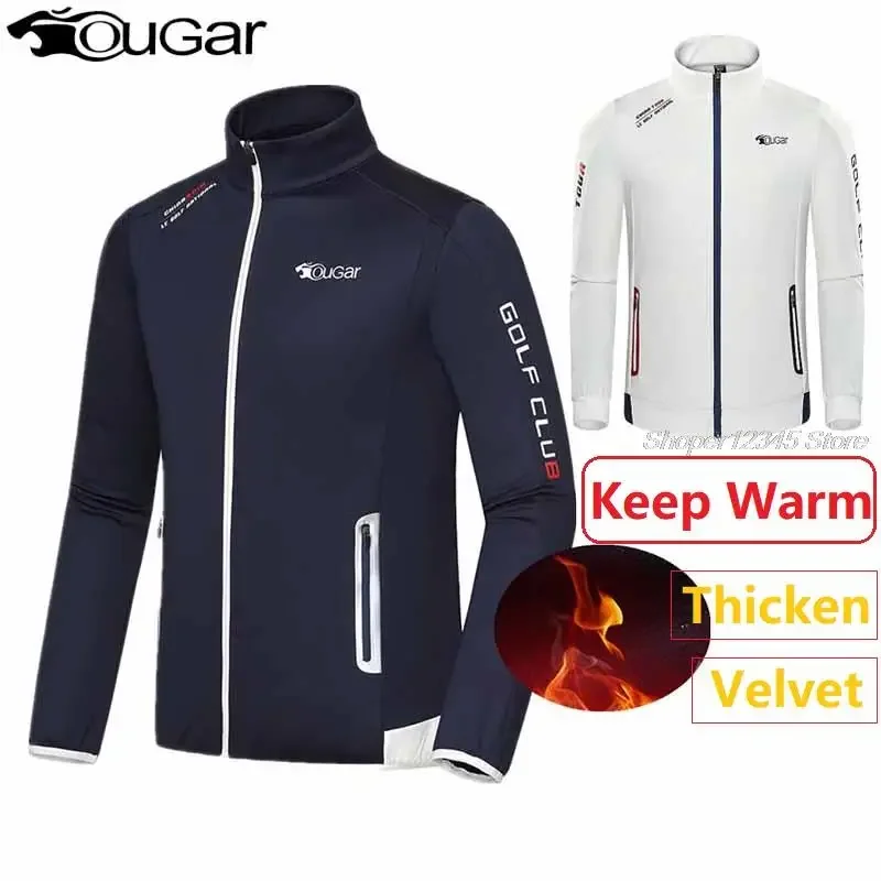 Winter Men Golf Windbreaker Long Sleeve Running Jacket Keep Warm Casual Coat Male Anti-Pilling Velvet Sports Golf Jacket M-XXL