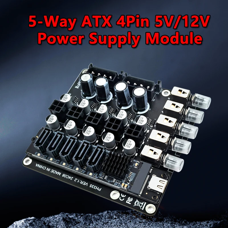 Power Control Switch Switcher 2x SATA + 2x 4Pin to ATX Quad for HDD CD-ROM 4Pin 5/12V Power Supply Breakout Board Module Adapter